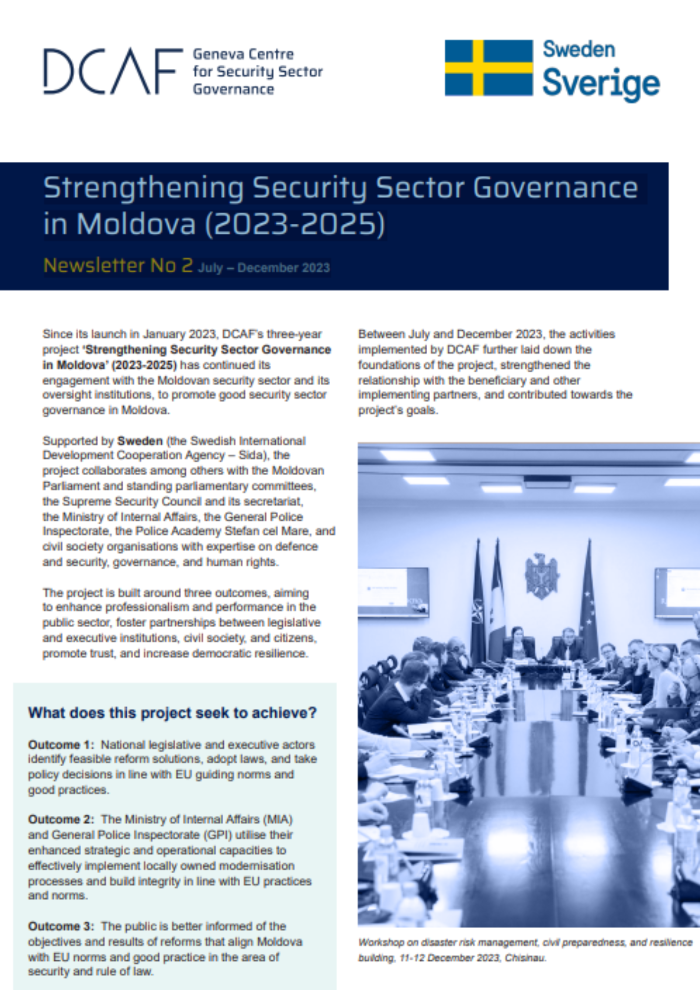 Strengthening Security Sector Governance  in Moldova (2023-2025) Newsletter No 2 July – December 2023