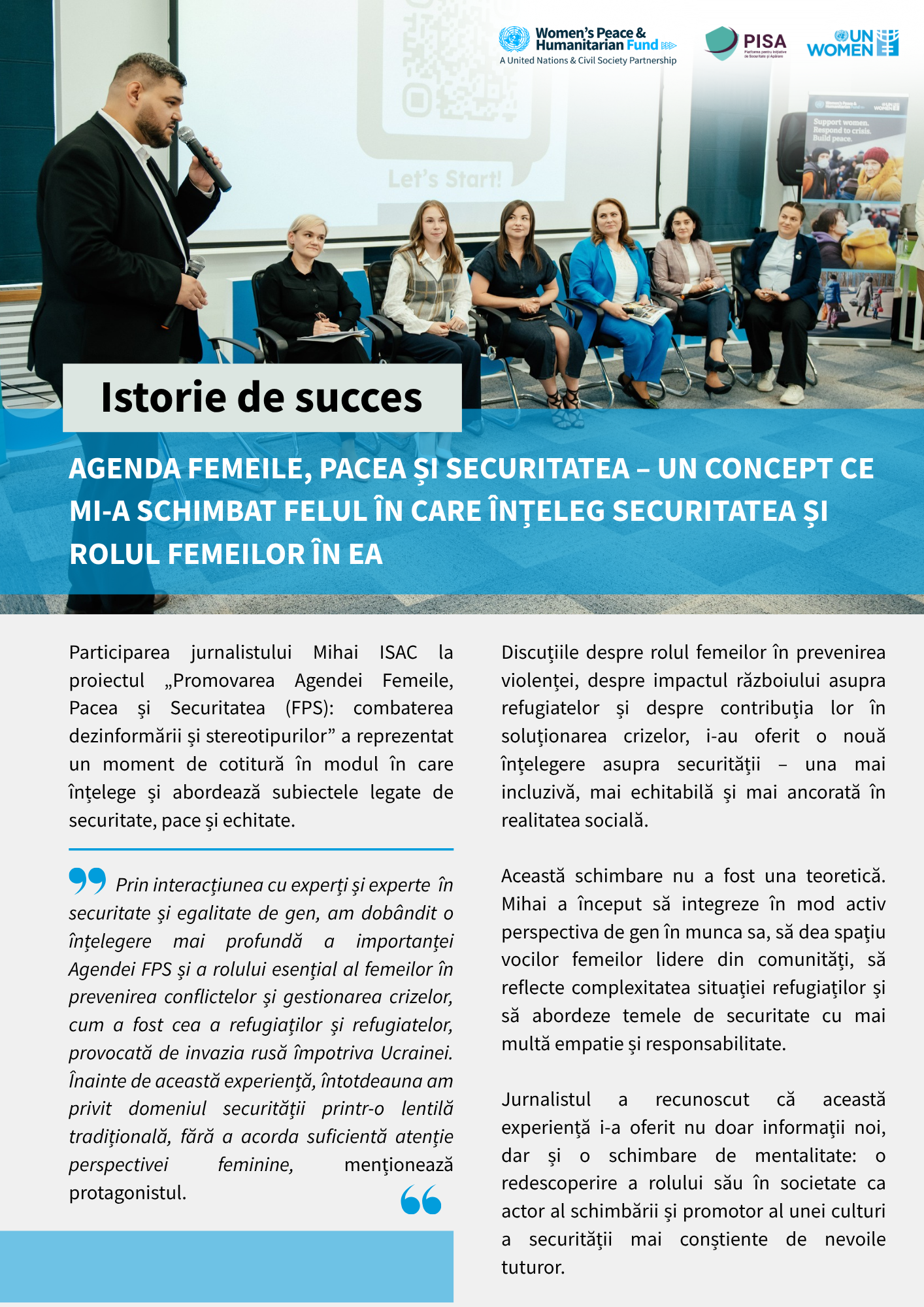 ISTORIE DE SUCCES. Agenda Femeile, Pacea și Securitatea – un concept ce mi-a schimbat felul în care înțeleg securitatea și rolul femeilor în ea