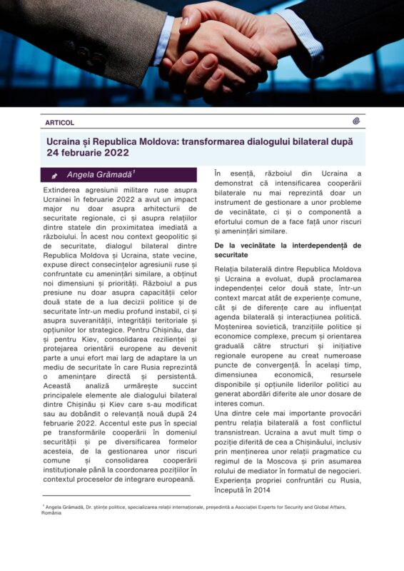 Ucraina și Republica Moldova: transformarea dialogului bilateral după 24 februarie 2022